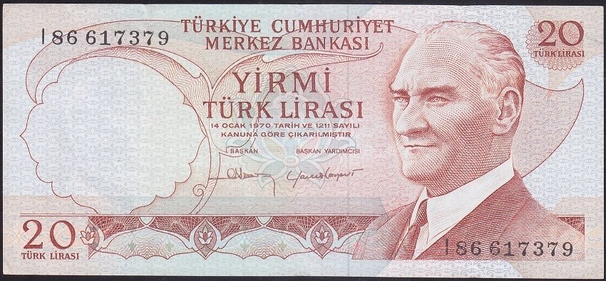 6.EMİSYON 4.TERTİP 20 LİRA I86 617379 ÇOK ÇOK TEMİZ +