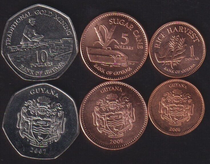Guyana 3 Parça Madeni Set Çilaltı Çil 1 5 10 Dollars 2007 2008