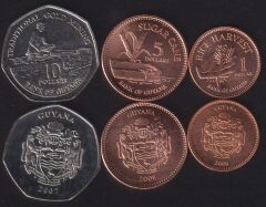 Guyana 3 Parça Madeni Set Çilaltı Çil 1 5 10 Dollars 2007 2008