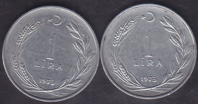 1973 Yılı 1 Lira Temiz (Ters Düz Takım )