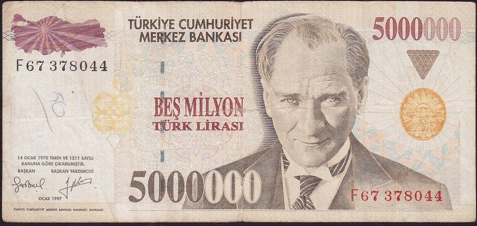 7.Emisyon 5 000 000 Lira F67 378044 Çok Temiz