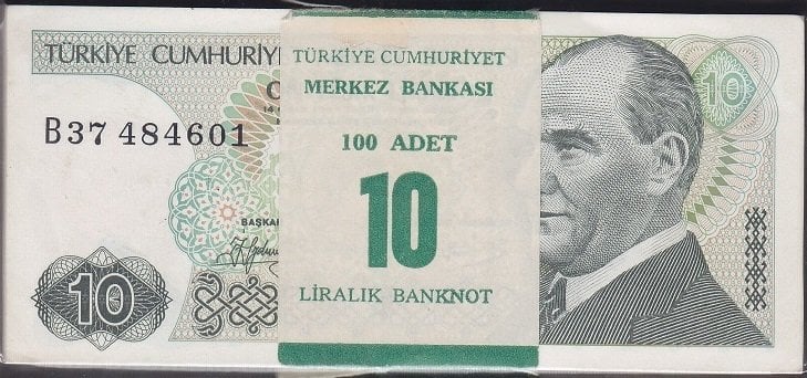 7.Emisyon 1.Tertip 10 Lira B37 484601 - 700 arası Deste ( 99 adet ) Çil ( bir kaç adet çilaltı çil çıkabilir)
