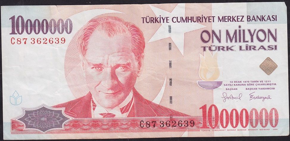 7.Emisyon 10 000 000 Lira C87 362639 Çok Temiz+
