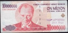 7.Emisyon 10 000 000 Lira C87 362639 Çok Temiz+