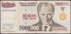 7.Emisyon 5 000 000 Lira J38 976622 Çok Temiz