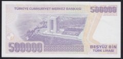 7.EMİSYON 4.TERTİP 500000 LİRA J80 786783 ÇİL (kulakta sayma kırığı var)