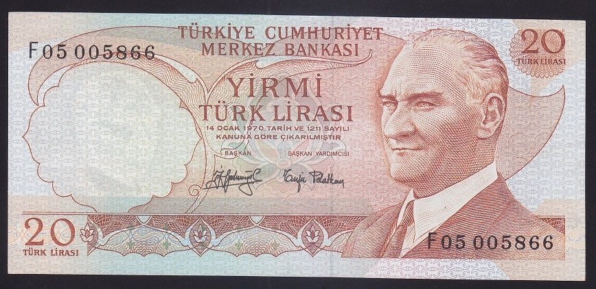 6.EMİSYON 3.TERTİP 20 LİRA F05 005866 ÇÇT ÇİLALTI