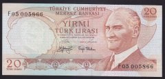 6.EMİSYON 3.TERTİP 20 LİRA F05 005866 ÇÇT ÇİLALTI