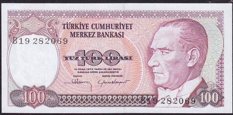 7.Emisyon 1.Tertip 100 Lira B19 282069 Çil