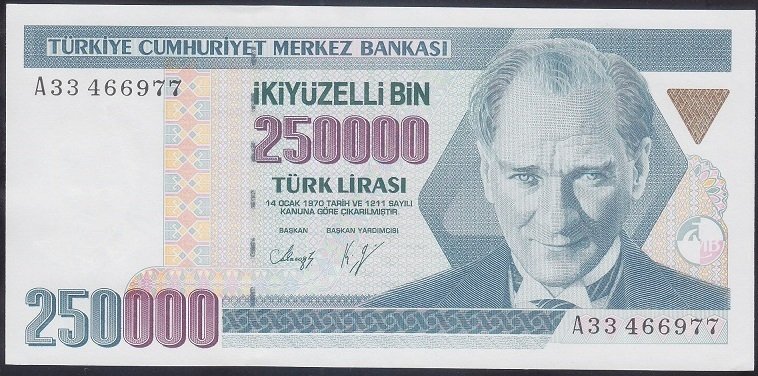 7.EMİSYON 1.TERTİP 250000 LİRA A33 466977 ÇİL