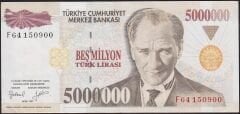 7.Emisyon 5000000 Lira F64 150900 Çok Temiz+
