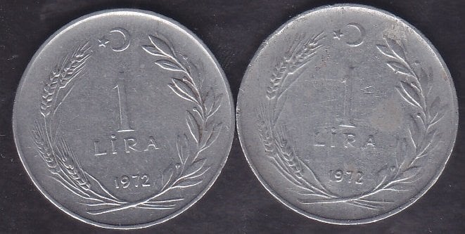 1972 Yılı 1 Lira Temiz (Ters Düz Takım )