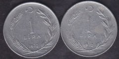 1972 Yılı 1 Lira Temiz (Ters Düz Takım )