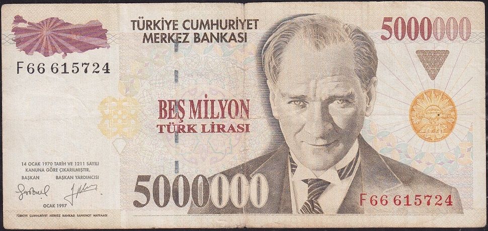 7.Emisyon 5 000 000 Lira F66 615724 Çok Temiz