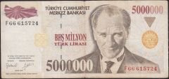 7.Emisyon 5 000 000 Lira F66 615724 Çok Temiz