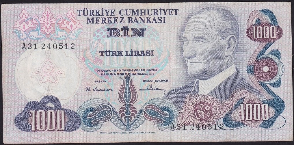 6.Emisyon 1.Tertip 1000 Lira A31 240512 Çok Temiz