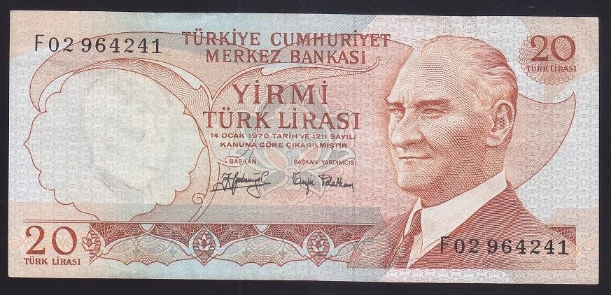 6.EMİSYON 3.TERTİP 20 LİRA F02 964241 ÇOK TEMİZ +