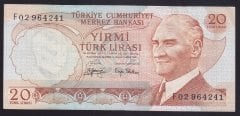6.EMİSYON 3.TERTİP 20 LİRA F02 964241 ÇOK TEMİZ +