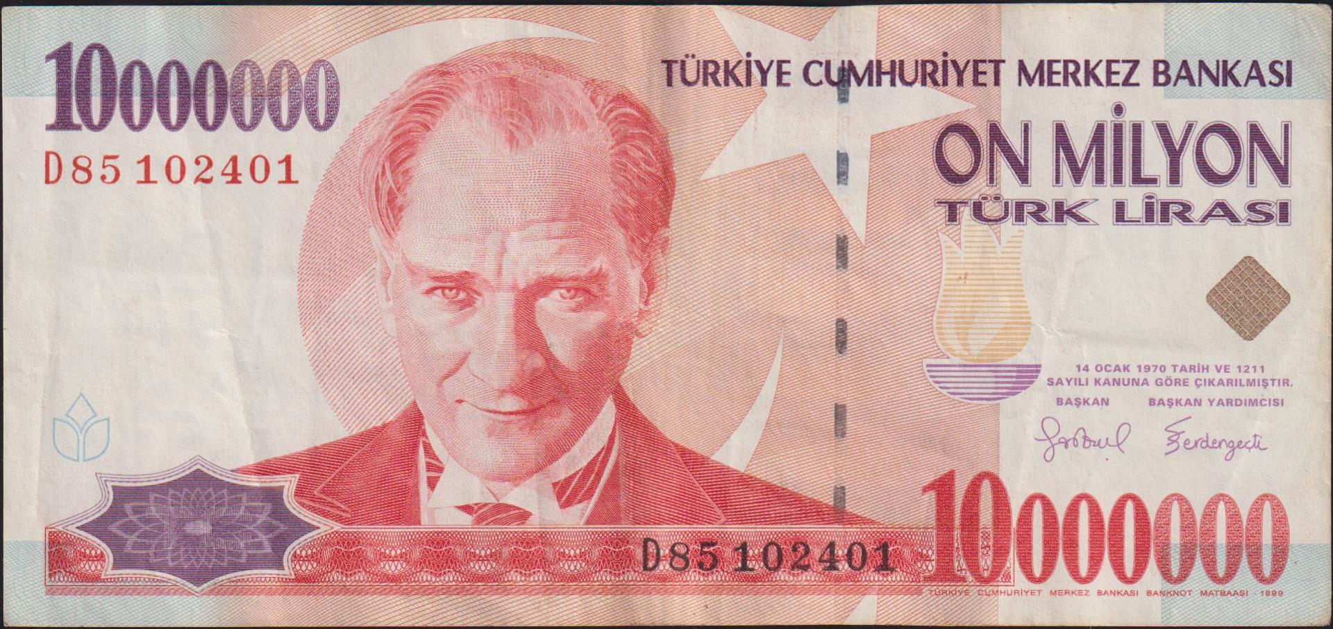 7.Emisyon 10 000 000 Lira D85 102401 Çok Temiz+