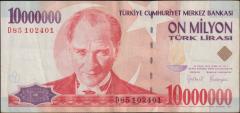 7.Emisyon 10 000 000 Lira D85 102401 Çok Temiz+
