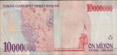 7.Emisyon 10 000 000 Lira D85 102401 Çok Temiz+