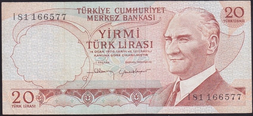 6.EMİSYON 4.TERTİP 20 LİRA I81 166577 ÇOK TEMİZ