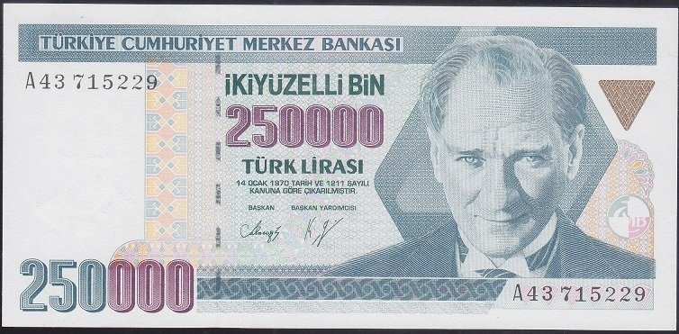 7.EMİSYON 1.TERTİP 250000 LİRA A43 715229 ÇİL