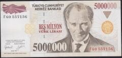 7.Emisyon 5.000.000 Lira F60 557156 Çok Temiz+