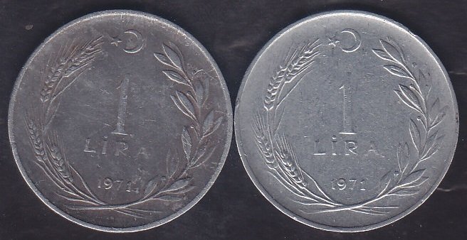 1971 Yılı 1 Lira Temiz (Ters Düz Takım )