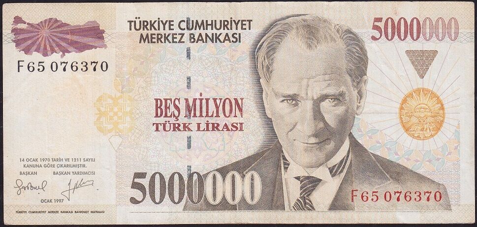 7.Emisyon 5 000 000 Lira F65 076370 Çok Temiz