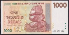 ZİMBABWE 1000 DOLAR 2007 ÇİL eski kağıt para değerleri