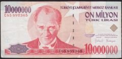 7.Emisyon 10 000 000 Lira C85 897365 Çok Temiz+