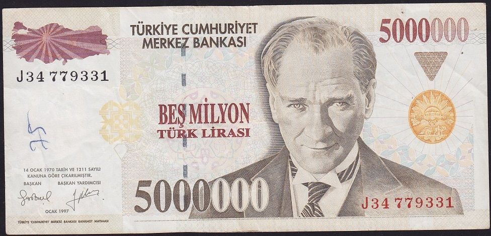 7.Emisyon 5 000 000 Lira J34 779331 Temiz