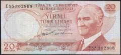 6.Emisyon 2.Tertip 20 Lira E55 302808 Çok Çok Temiz