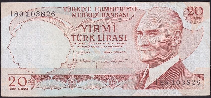 6.Emisyon 4.Tertip 20 Lira I89 103826 Çok Temiz