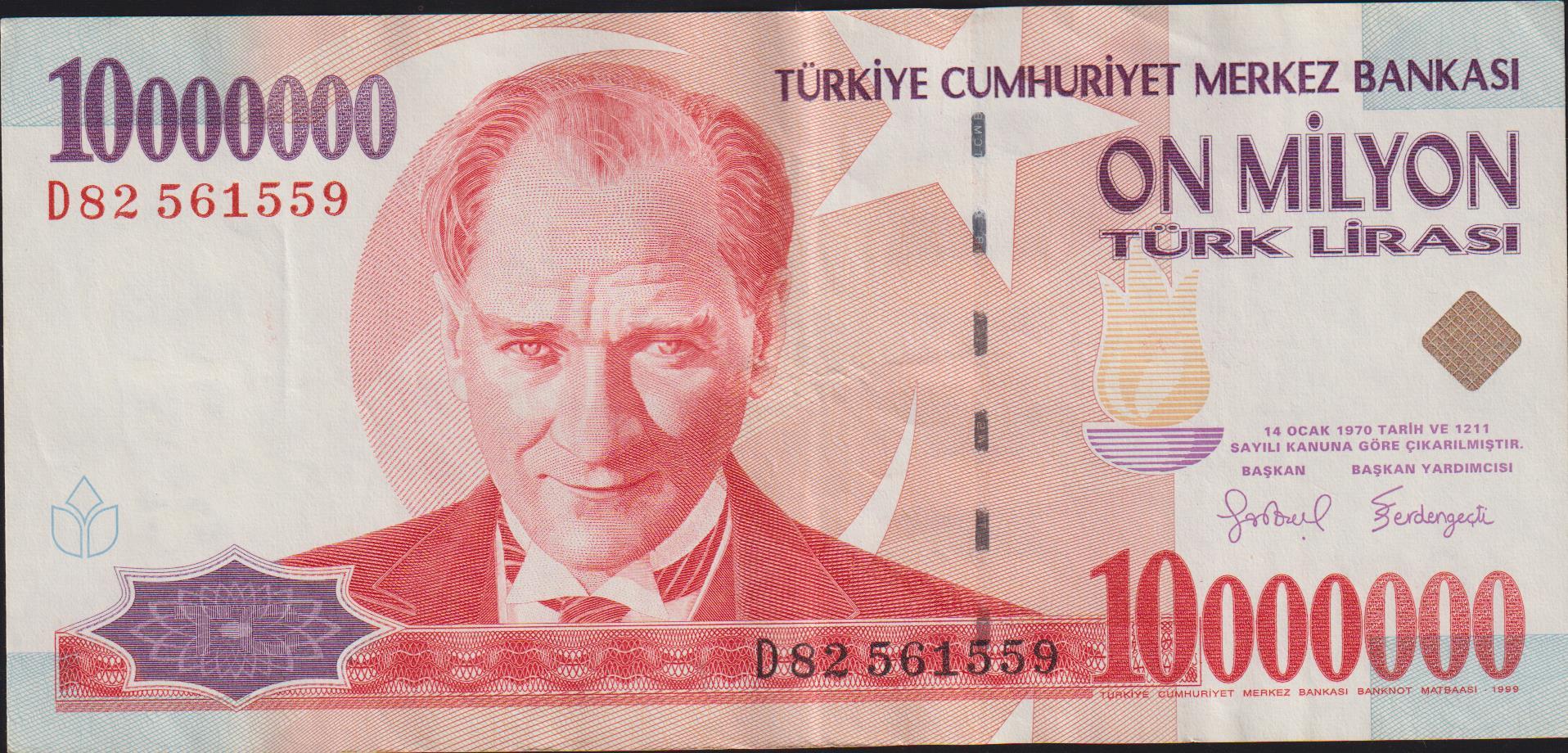 7.Emisyon 10 000 000 Lira D82 561559 Ççt Çilaltı