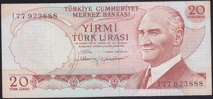 6.EMİSYON 4.TERTİP 20 LİRA I77 923888 ÇOK TEMİZ +