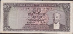 5.EMİSYON 6.TERTİP 50 LİRA I93 088769 ÇOK TEMİZ