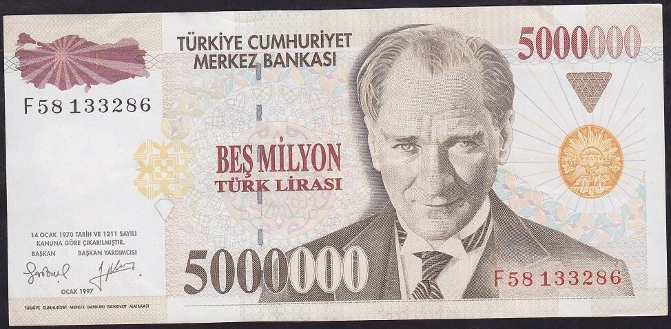 7.Emisyon 5000000 Lira F58 133286 Çok Çok Temiz+