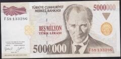 7.Emisyon 5.000.000 Lira F58 133286 Çok Çok Temiz+