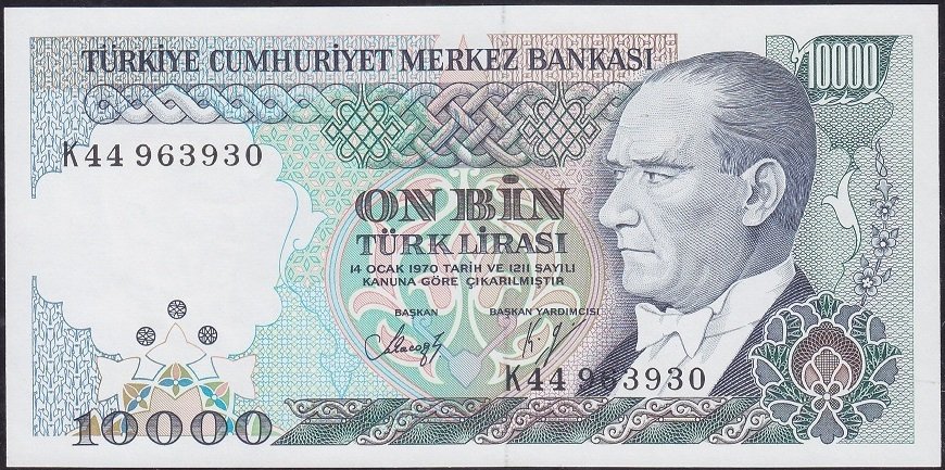7.Emisyon 4.Tertip 10000 Lira K44 963930 Çilaltı Çil