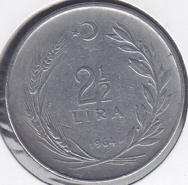1964 YILI 2.5 LİRA ( TERS )