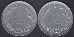 1970 Yılı 1 Lira Temiz (Ters Düz Takım )