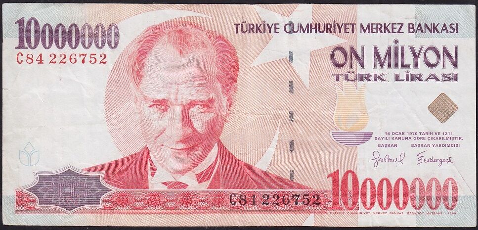 7.Emisyon 10 000 000 Lira C84 226752 Çok Temiz+