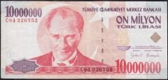 7.Emisyon 10 000 000 Lira C84 226752 Çok Temiz+