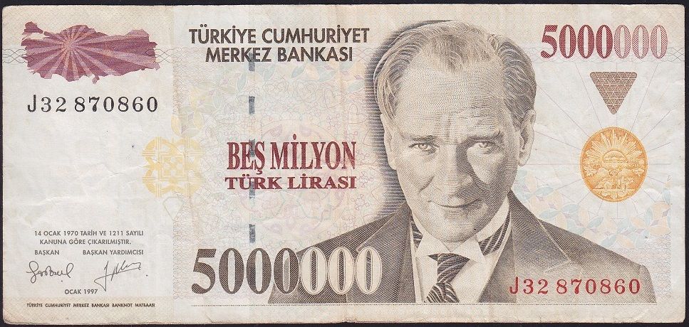 7.Emisyon 5 000 000 Lira J32 870860 Çok Temiz+