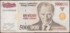 7.Emisyon 5 000 000 Lira J32 870860 Çok Temiz+