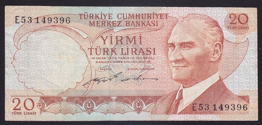 6.EMİSYON 2.TERTİP 20 LİRA E53 149396 ÇOK TEMİZ