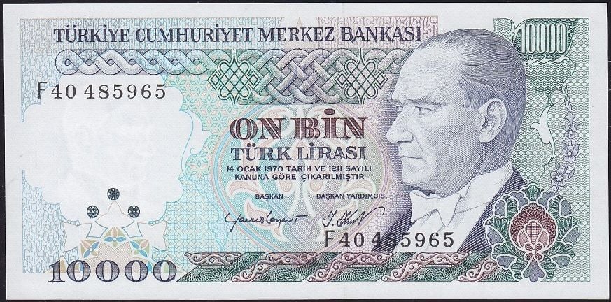 7.Emisyon 2.Tertip 10000 Lira F40 485965 Çilaltı Çil F Son Numara