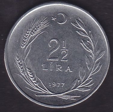 1977 Yılı 2.5 Lira Ters